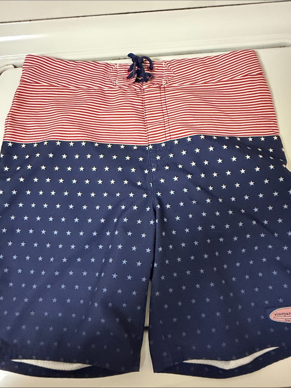 Vineyard Vines Red & Navy Star Stripe board shorts
